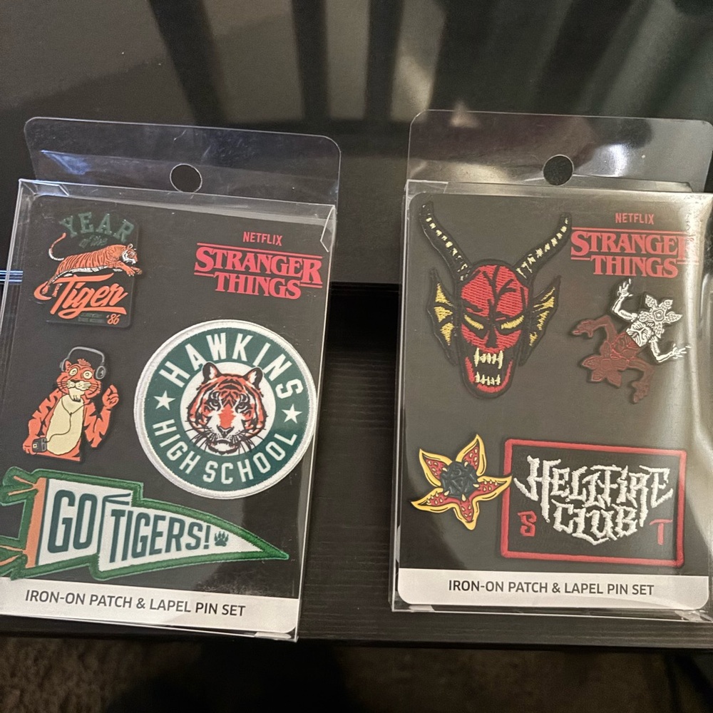 Netflix Stranger Things Hawkins Iron-On Patch & Lapel Pin Set NEW READY TO SHIP